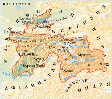 карта Таджикистана